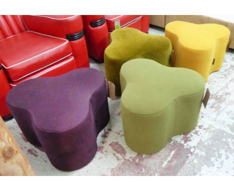 TACCHINI ITALIA TRIFOGLIO POUFFES, four trefoil shaped, one purple, one mustard, one light green and one dark green, each 57c