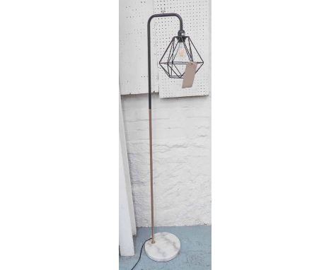 STANDARD LAMP, contemporary style in black with marble base, 155cm H, together with a table lamp in chromed metal with shade,