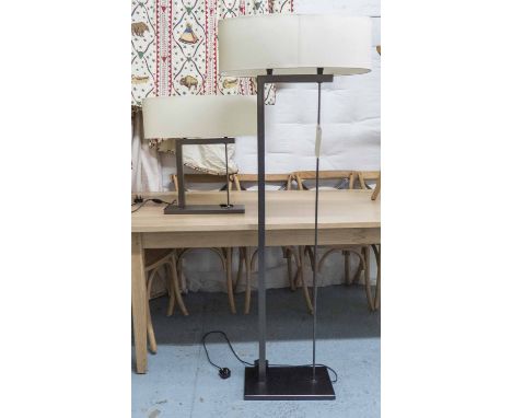 RABIH HAGE BERGER FLOOR LAMP, metal, 158cm H and a Rabih Hage Berger desk lamp, 57.5cm H, each with a shade. (2)
