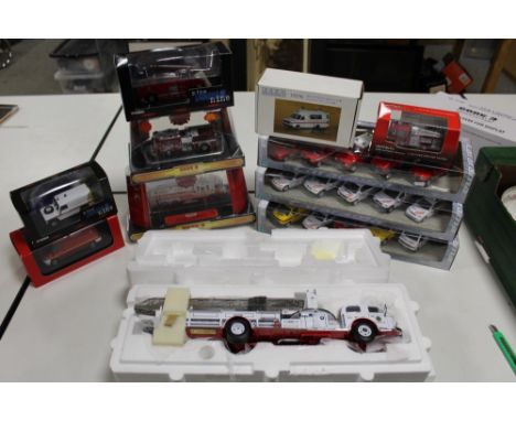 ELEVEN BOXED EMERGENCY SERVICE VEHICLES, to include Code 3 1:32 scale Norfolk LaFrance 700 series Ladder Truck (Limited Editi
