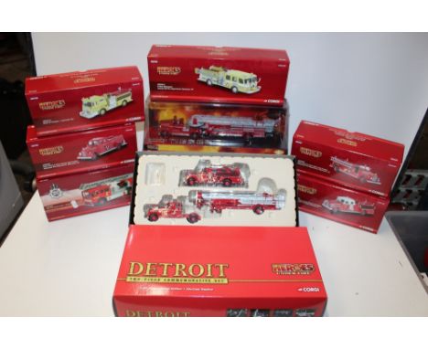 SEVEN BOXED 1:50 SCALE HEROES UNDER FIRE FIRE ENGINES, US99150, US52507, US52210, US53605, US52012, US5366, US53607, together