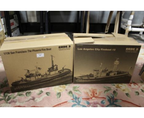 A PAIR OF BOXED CODE 3 COLLECTIBLES 1:136 SCALE LIMITED EDITION FIRE BOATS, Los Angeles and San Francisco