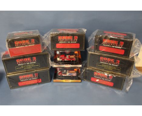 NINE BOXED CODE 3 COLLECTABLES 1:64 SCALE FIRE ENGINES, all limited edition, to include Chicago, Cincinnati, Kansas City etc.