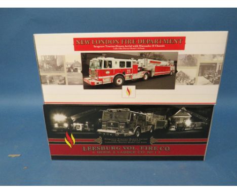 TWO BOXED 1:50 SCALE FIRE ENGINES, Seagrave tractor drawn aerial and New London Fire Department Seagrave tractor drawn aerial