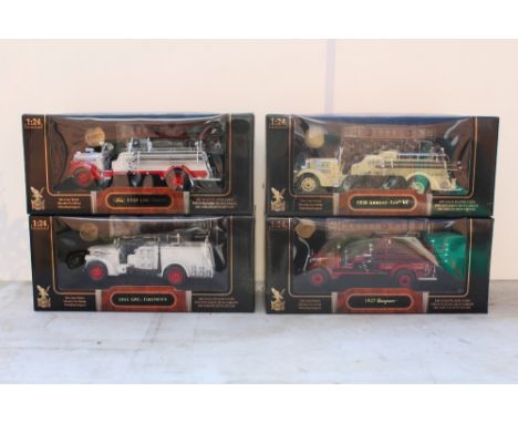 SIGNATURE SERIES - A COLLECTION OF FOUR BOXED DIE CAST 1:24 SCALE MODEL FIRE TRUCKS / ENGINES, comprising a 1938 Ahrens Fox V