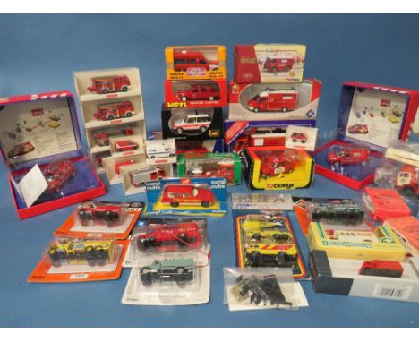 THIRTY FIVE BOXED AND CARDED EMERGENCY SERVICES VEHICLES, by Corgi, Norev, Siku, Gama, matchbox, Lledo etc., approximately 40