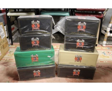 EIGHT BOXED CODE 3 COLLECTABLES 1:64 SCALE NEW LIMITED EDITION FIRE ENGINES, to include FDNY Ladder 33 Seagrave Aerialscope, 