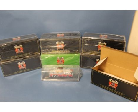 SEVEN BOXED CODE 3 FIRE ENGINES, all 1:64 scale, all limited edition, to include Boston Fire Department, Cedar Hill Dash Rear