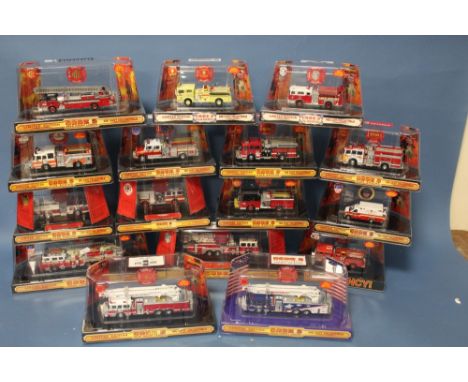 SIXTEEN BOXED CODE 3 COLLECTABLES 1:64 SCALE LIMITED EDITION FIRE ENGINES, to include FDNY Aerialscope, Yonkers American LaFr