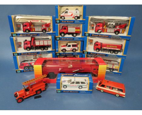 ELEVEN BOXED AUTOCRAFT ROAD MONSTER EMERGENCY SERVICES VEHICLES, together with a Russian made MAZ7310 Fire Engine