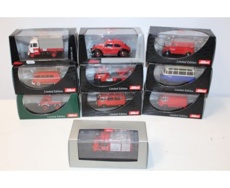 TEN BOXED SCHUCO EMERGENCY SERVICES VEHICLES, mixed 1:43 and 1:32 scale, some limited edition