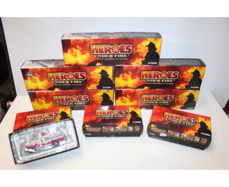 EIGHT BOXED CORGI HEROES UNDER FIRE 1:50 SCALE FIRE ENGINES / VEHICLES, US53807, US52506, US53806, US53805, US52511, US50508,