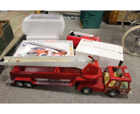 UNBOXED TIN PLATE NYLINT AERIAL HOOK AND LADDER, unboxed plastic Rescue Force fire engine, 3 x plastic model display boxes, b