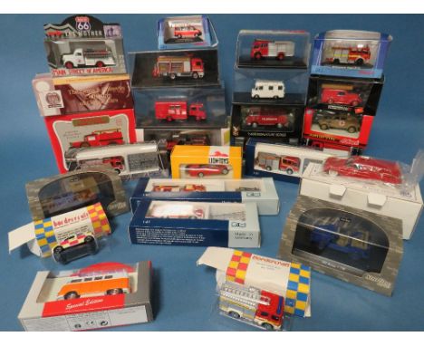 TWENTY SIX BOXED VEHICLES - MAINLY FIRE RELATED MODELS, to include Milestone, Abrex, Hornby, Carrama, Schuco etc.