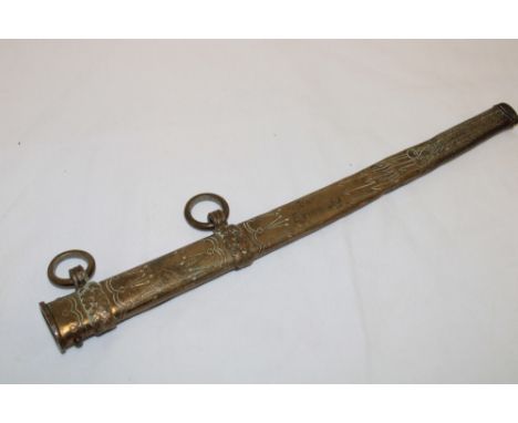 A Second War brass scabbard for a German Naval dagger, unofficially engraved "Deinen Theo Zur Errinnerung"