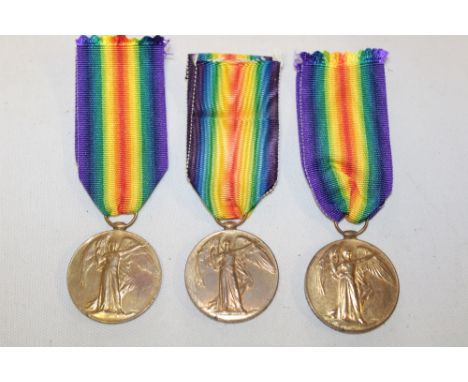 Three First War Victory medals - No. 4937 Pte. H. Moyle Ox. and Bucks. Light Infantry; No. 21664 Pte. S. J. Adams Hampshire R