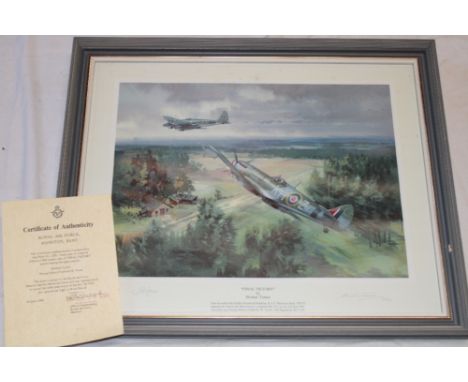 A coloured limited-edition aircraft print "Final Victory" after Michael Turner, signed by the artist and Flying Officer F. W.