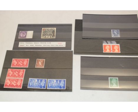 A selection of GB mint error stamps with paperwork including EIIR Scotland 5d deep blue missing phosphor, pair of first Machi