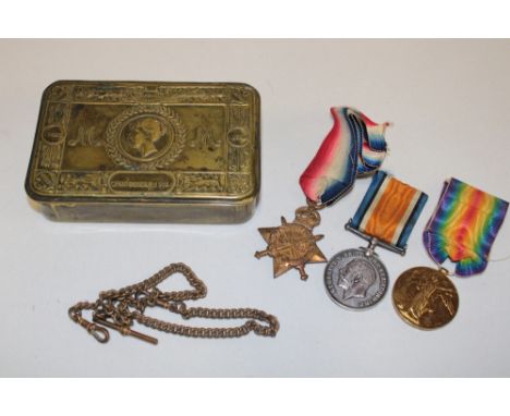 A First War 1914/15 star trio of medals awarded to No. 9075 Pte. C. Sharp Durham Light Infantry together with a 1914 Princess