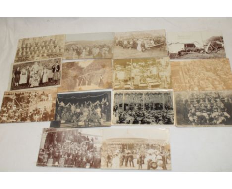 Fourteen early photographic postcards of Redruth including traction engine accident at West End, Redruth 1905, Redruth Fair, 