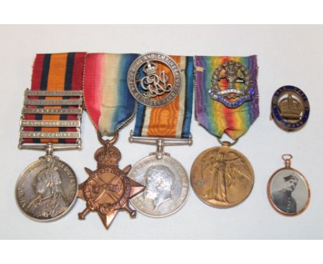 A group of four medals awarded to P.W Coleman : - Queens South African medal with five bars (CC/OFS/Trans/SA1901/SA1902 ) No.