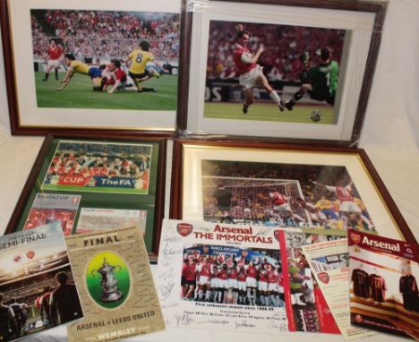 Four various Arsenal football photographs circa 2003/4, an unframed Arsenal team photograph with facsimile signatures; the la