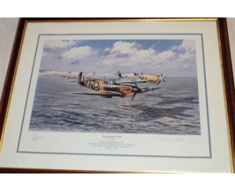 A coloured limited-edition aircraft print "A Gentleman's War" after G. Nutkins, signed by the artist and Pilot Officer Bob Do