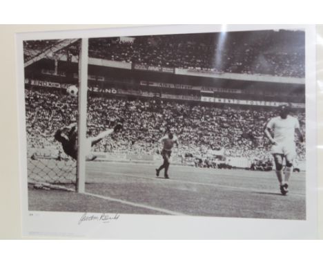 A limited edition black and white photograph of the 1970 Mexico World Cup First Round, Brazil v England, signed by Gordon Ban