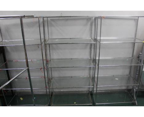 Freestanding metal shelf unit with glass shelves, height 160 cm, width 80 cm, depth 40 cm