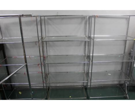 Freestanding metal shelf unit with glass shelves, height 160 cm, width 80 cm, depth 40 cm