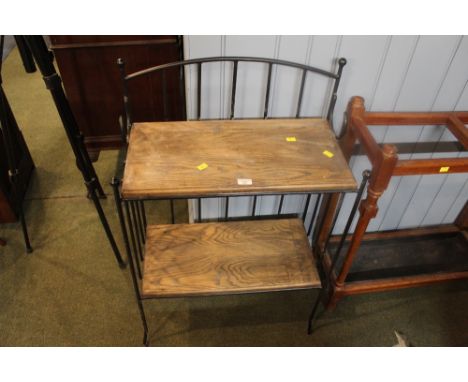 Black metal wooden shelved two tier hall stand, height 100 cm, width 60 cm, depth 30 cm