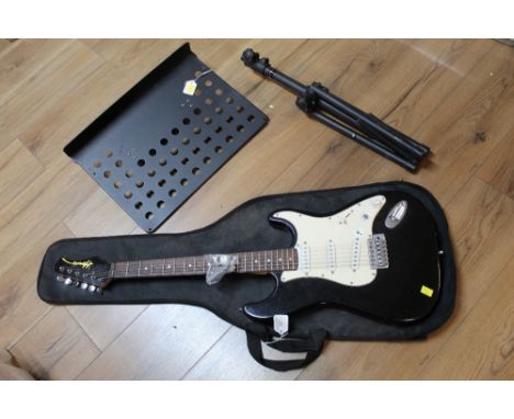 Hondo electric guitar with soft case and foldable music stand 