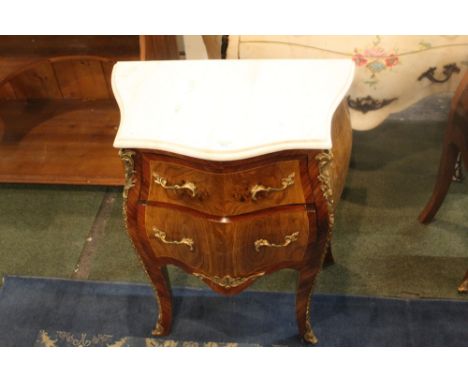 Small two drawer marble topped commode chest, height 70 cm, width 60 cm, depth 40 cm