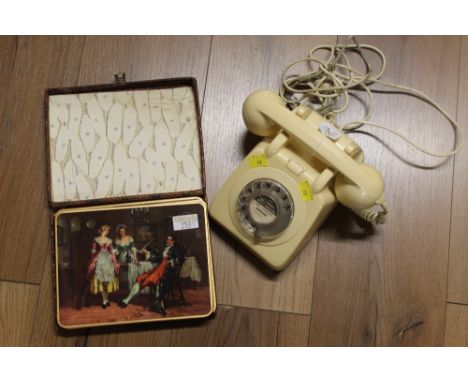 Boxed set of classical scene coasters and cream vintage telephone 