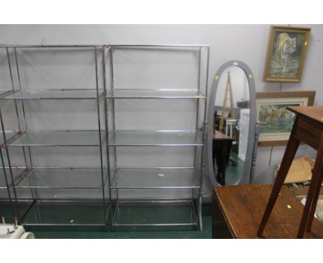 Freestanding metal shelf unit with glass shelves, height 160 cm, width 80 cm, depth 40 cm