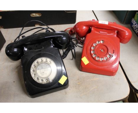 Two vintage GPO telephones in red and black 