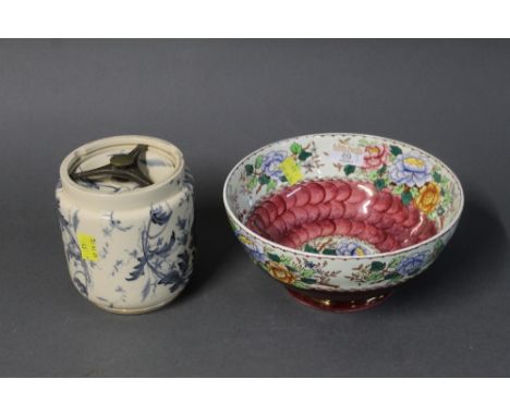 Maling peony rose bowl and ceramic tobacco jar  