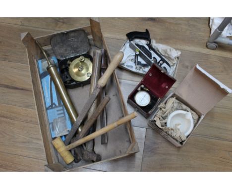 Wooden vegetable crate of tools to include Stanley No 78 wood plane, hammers, saws, files etc  