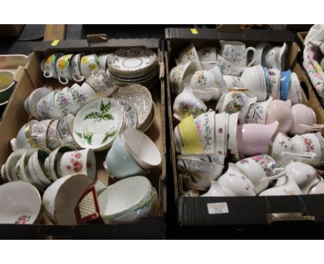 Two boxes of mixed floral teacups, saucers, milk jug, sugar bowls etc 
