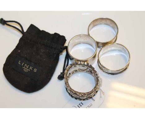 PAIR OF SILVER NAPKIN RINGS
and three other napkin rings, a compact mirror and a Yard o Led pencil in case (7) 