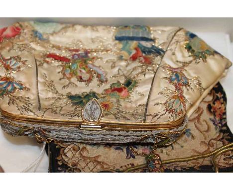 TWO STYLISH LADY'S VINTAGE HANDBAGS
from the first half of the 20th century, one bag embroidered in the Chinoiserie style wit