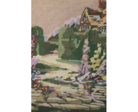 BERLIN WOOL WORK FIRESCREEN
with rural embroidery, 70.5cm high