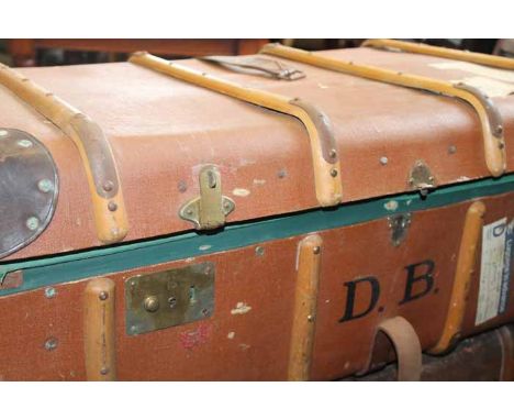 VINTAGE CANVAS LINED TRAVEL TRUNK
initialed D.B, with brass
