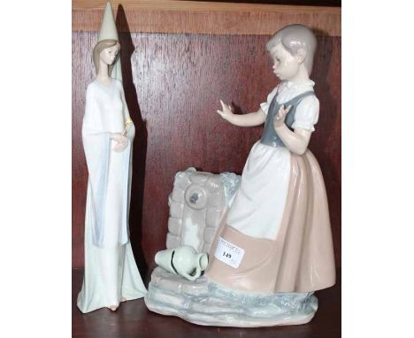 NAO FIGURE OF A GIRL WITH A BROKEN WATER EWER
together with a Nao figure of a sorceress 