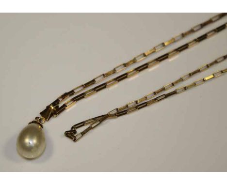 TWO NINE CARAT GOLD CHAINS
one with a faux pearl pendant, 15.9g gross