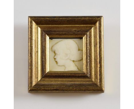 Early 20th century carved ivory plaque of a young girl, signed with a monogram TE, 3 x 3cmPLEASE NOTE: THIS ITEM CONTAINS OR 