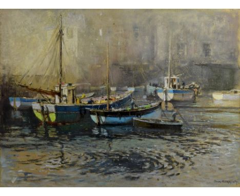 Jack Merriott RI, RWS (British, 1901-1968). Harbour scene, mixed media, framed and glazed. Image size: 46 x 63cm. Frame size: