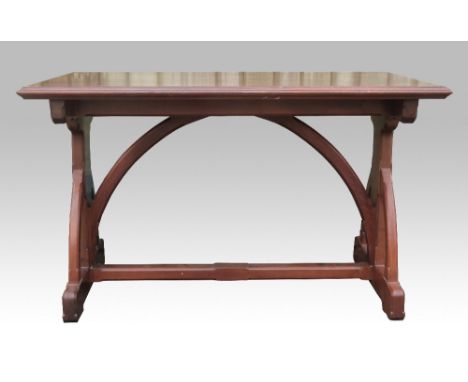 Gillows of Lancaster Gothic revival walnut side table, on gothic  arch supports, with tenon joint cross stretcher, stamped Gi