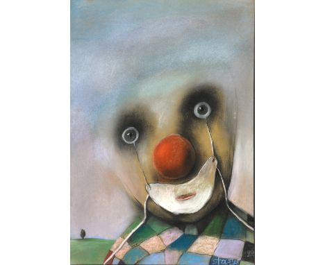 § Stasys Eidrigevicius (Lithuanian, b. 1949). Surrealist portrait of a clown. Pastel on paper. Signed Stasys and dated 1986 l