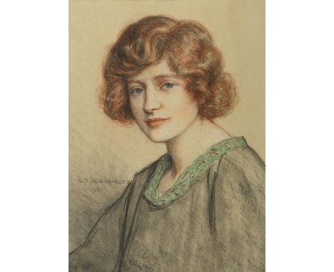 George Percy Jacomb-Hood, (British, 1857-1929), bust-length portrait of a red-haired young lady, signed and dated 1921, 38.5c